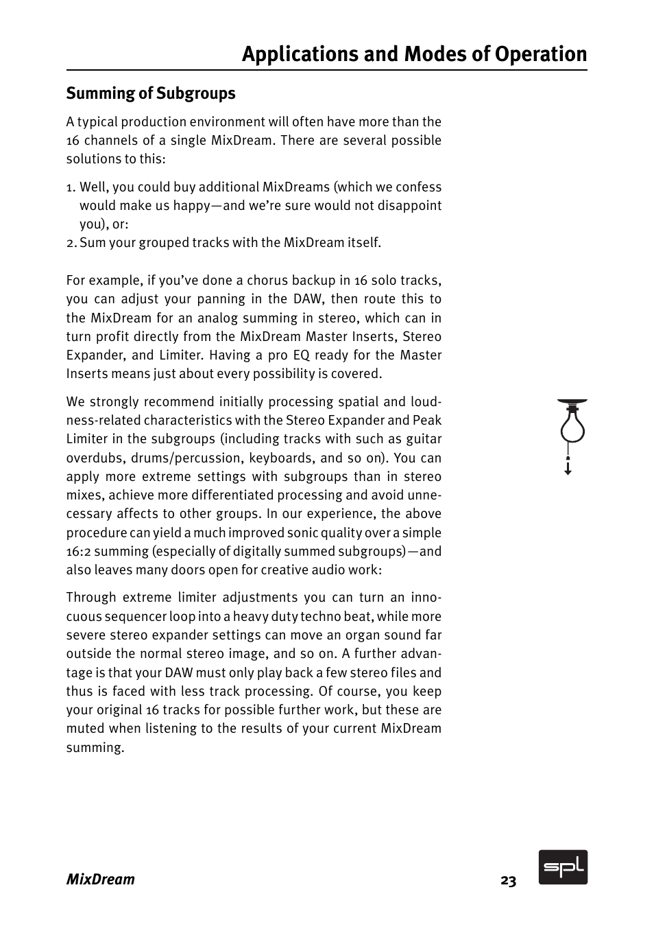 Applications and modes of operation | SPL MixDream Model 2384 16x2 Analog Summing Mixer User Manual | Page 23 / 30