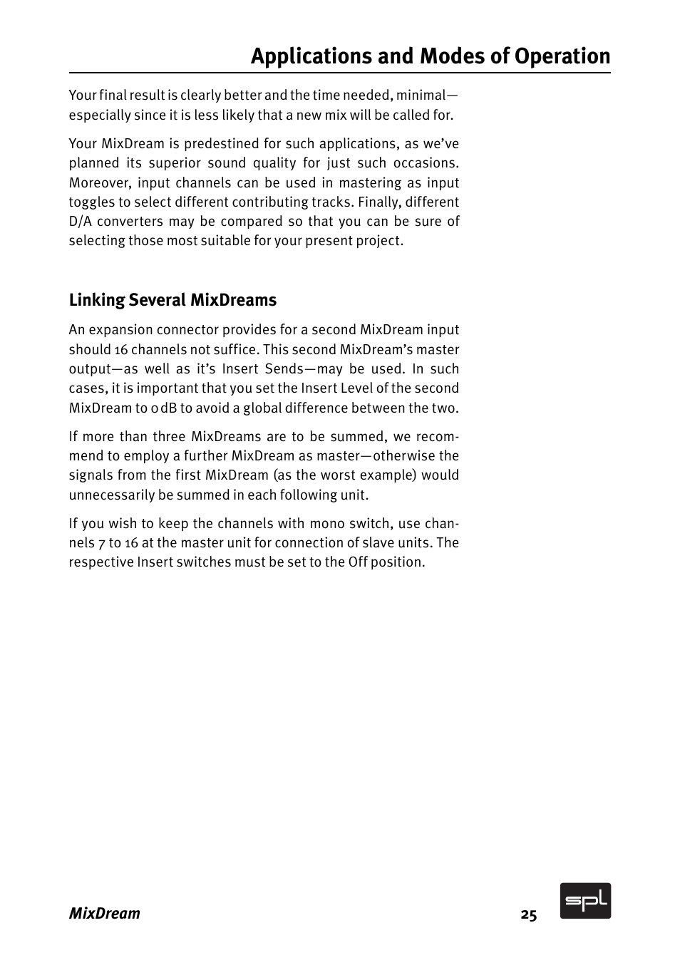 Applications and modes of operation | SPL MixDream Model 2384 16x2 Analog Summing Mixer User Manual | Page 25 / 30