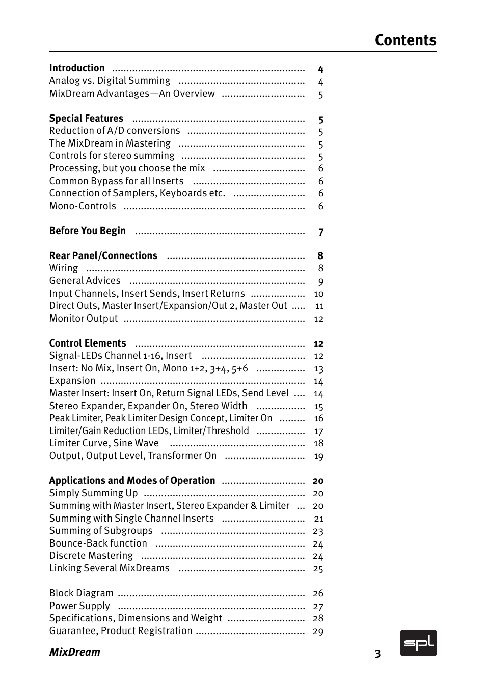 SPL MixDream Model 2384 16x2 Analog Summing Mixer User Manual | Page 3 / 30