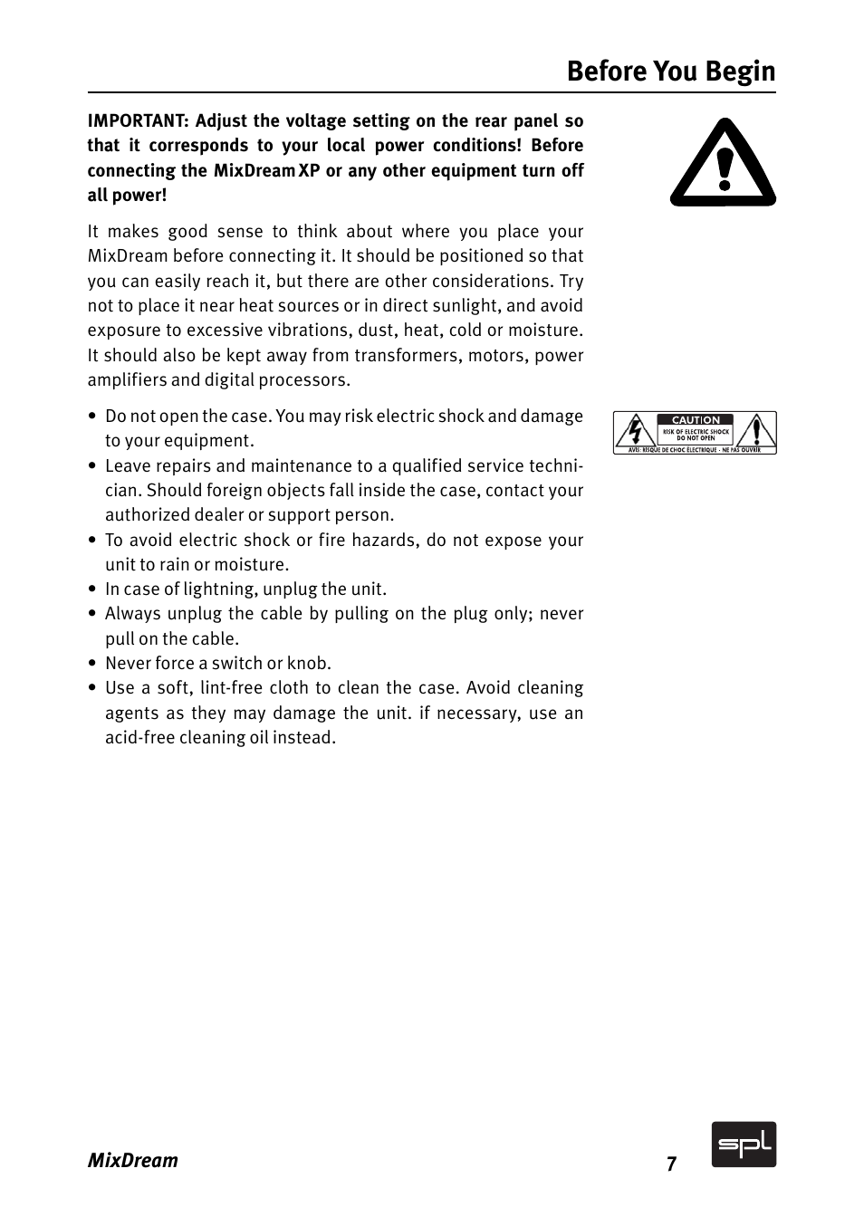 Before you begin | SPL MixDream Model 2384 16x2 Analog Summing Mixer User Manual | Page 7 / 30