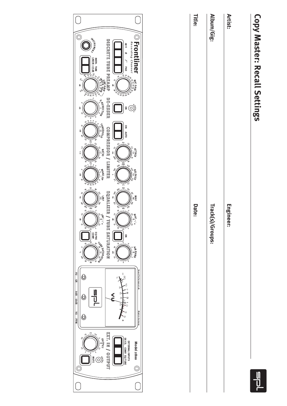 Copy master: recall settings, Fro n tl in er, Mod el 28 00 | SPL Frontliner Modular Recording Channel User Manual | Page 30 / 34