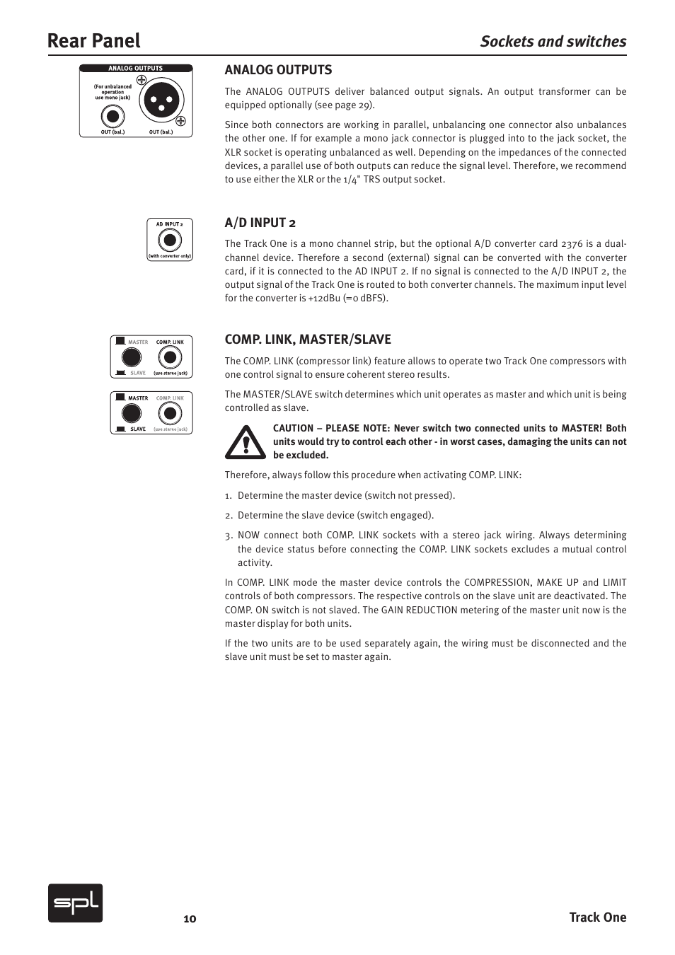 Rear panel, Sockets and switches | SPL Track One Channel Strip User Manual | Page 10 / 22