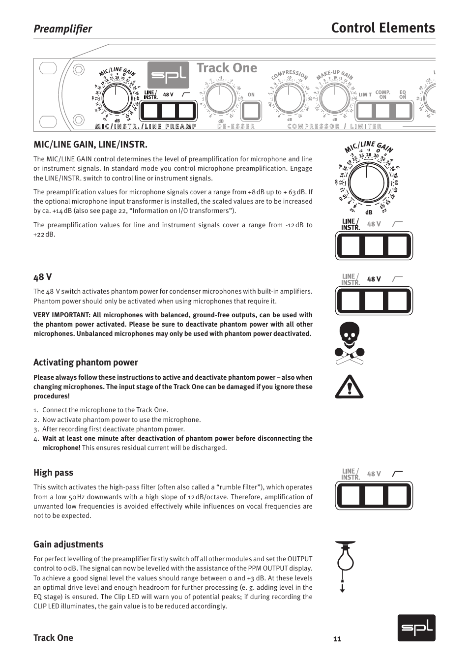 Control elements, Preamplifier | SPL Track One Channel Strip User Manual | Page 11 / 22