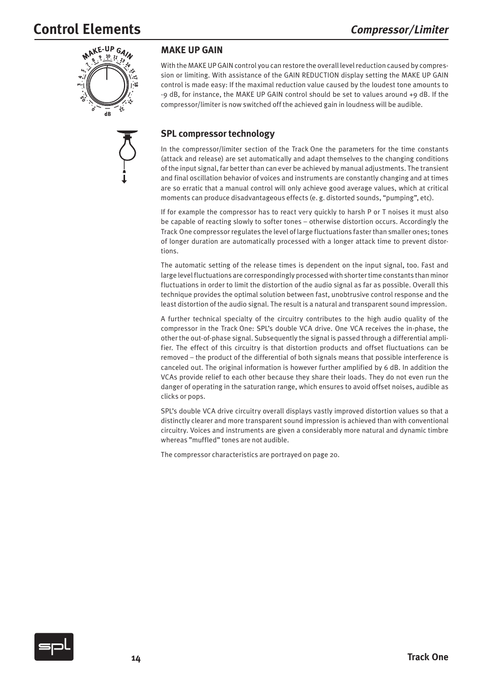 Control elements, Compressor/limiter | SPL Track One Channel Strip User Manual | Page 14 / 22