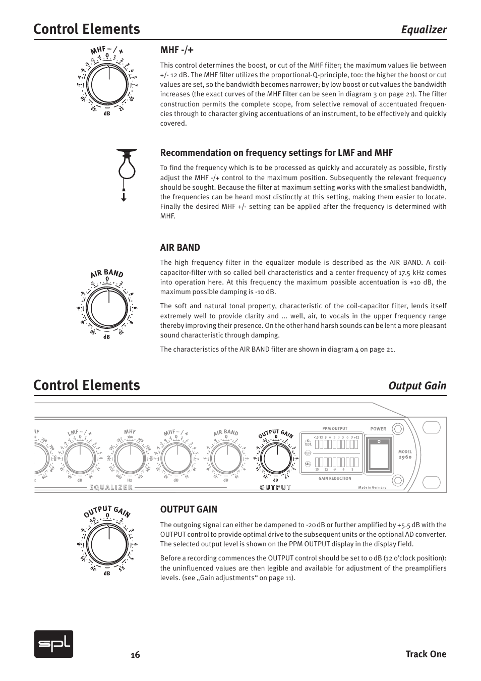 Control elements, Equalizer output gain | SPL Track One Channel Strip User Manual | Page 16 / 22