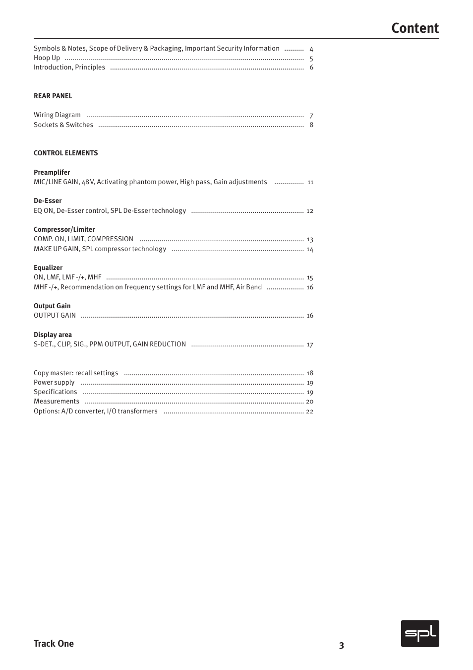 Content, 3track one | SPL Track One Channel Strip User Manual | Page 3 / 22