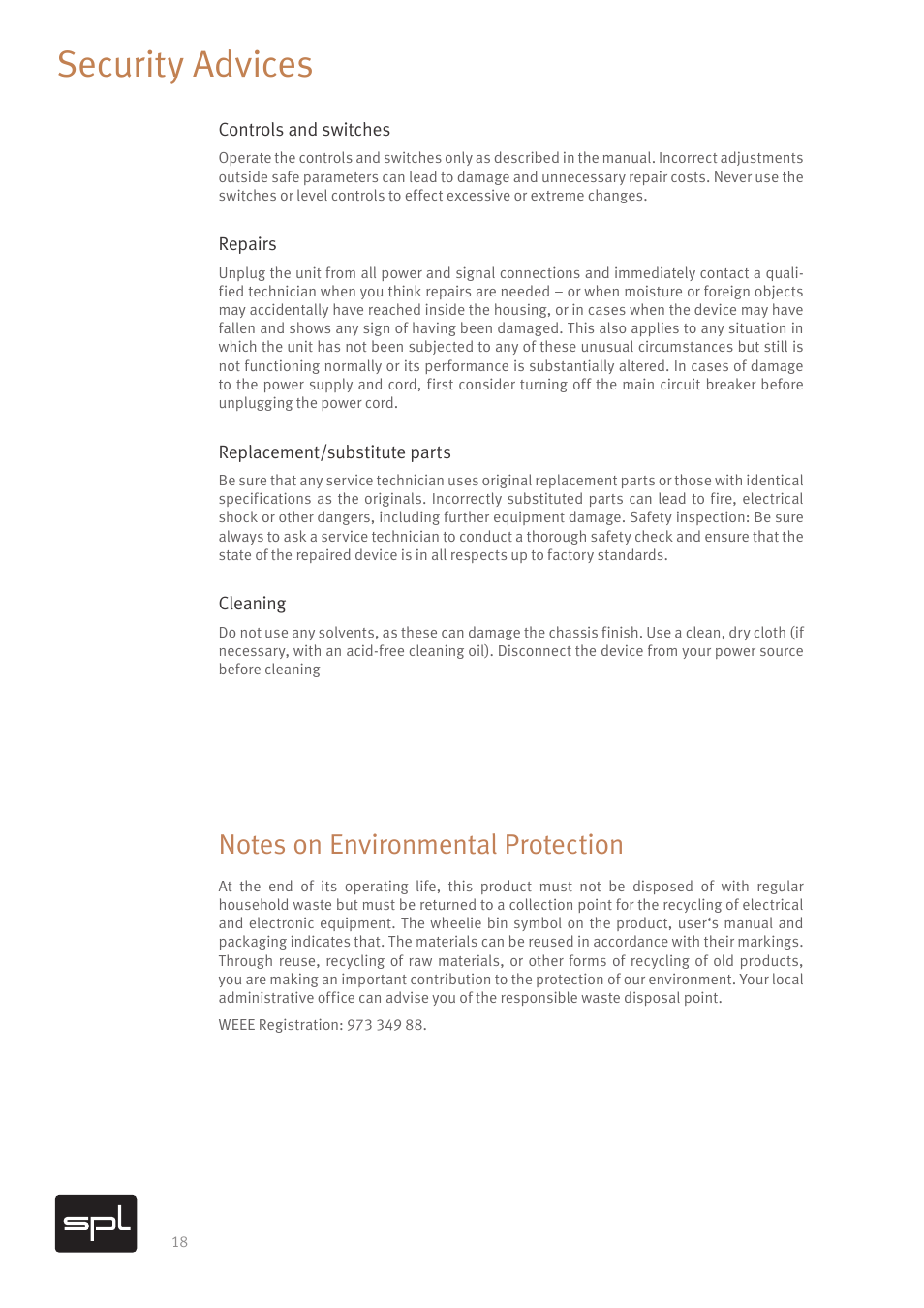 Security advices | SPL Mercury Mastering D/A Converter (All Black) User Manual | Page 20 / 22