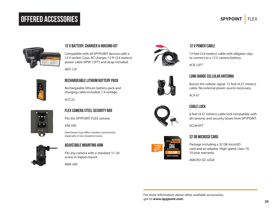 Offered accessories, Flex spypoint | SPYPOINT FLEX-G36 Cellular Trail Camera (2-Pack) User Manual | Page 20 / 24