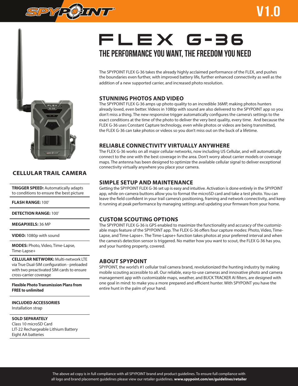 SPYPOINT FLEX-G36 Cellular Trail Camera User Manual | 1 page