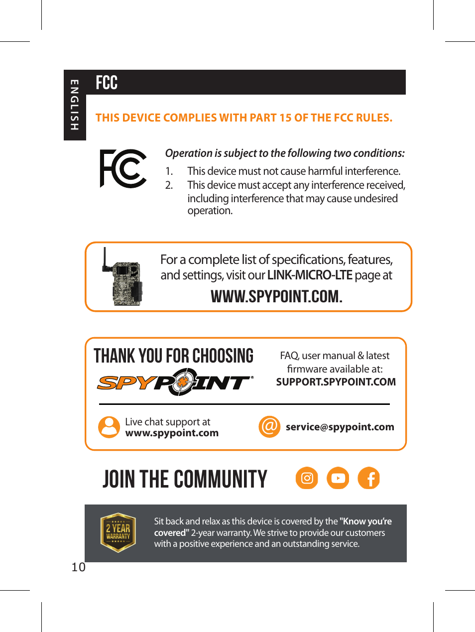 Join the community | SPYPOINT LINK-MICRO-LTE-V Cellular Trail Camera (Verizon Data Plan) User Manual | Page 10 / 92