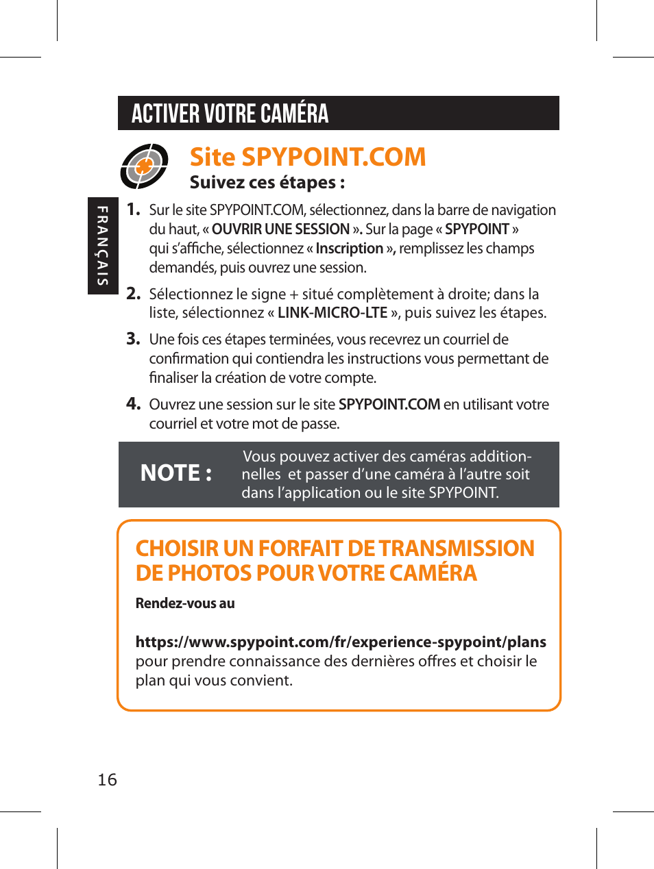 Activer votre caméra | SPYPOINT LINK-MICRO-LTE-V Cellular Trail Camera (Verizon Data Plan) User Manual | Page 16 / 92