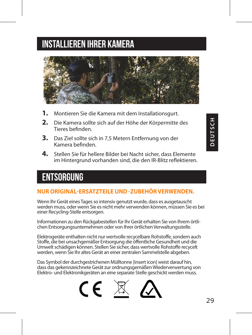 Installieren ihrer kamera, Entsorgung | SPYPOINT LINK-MICRO-LTE-V Cellular Trail Camera (Verizon Data Plan) User Manual | Page 29 / 92