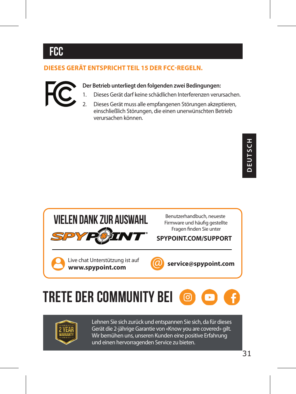 Trete der community bei, Vielen dank zur auswahl | SPYPOINT LINK-MICRO-LTE-V Cellular Trail Camera (Verizon Data Plan) User Manual | Page 31 / 92