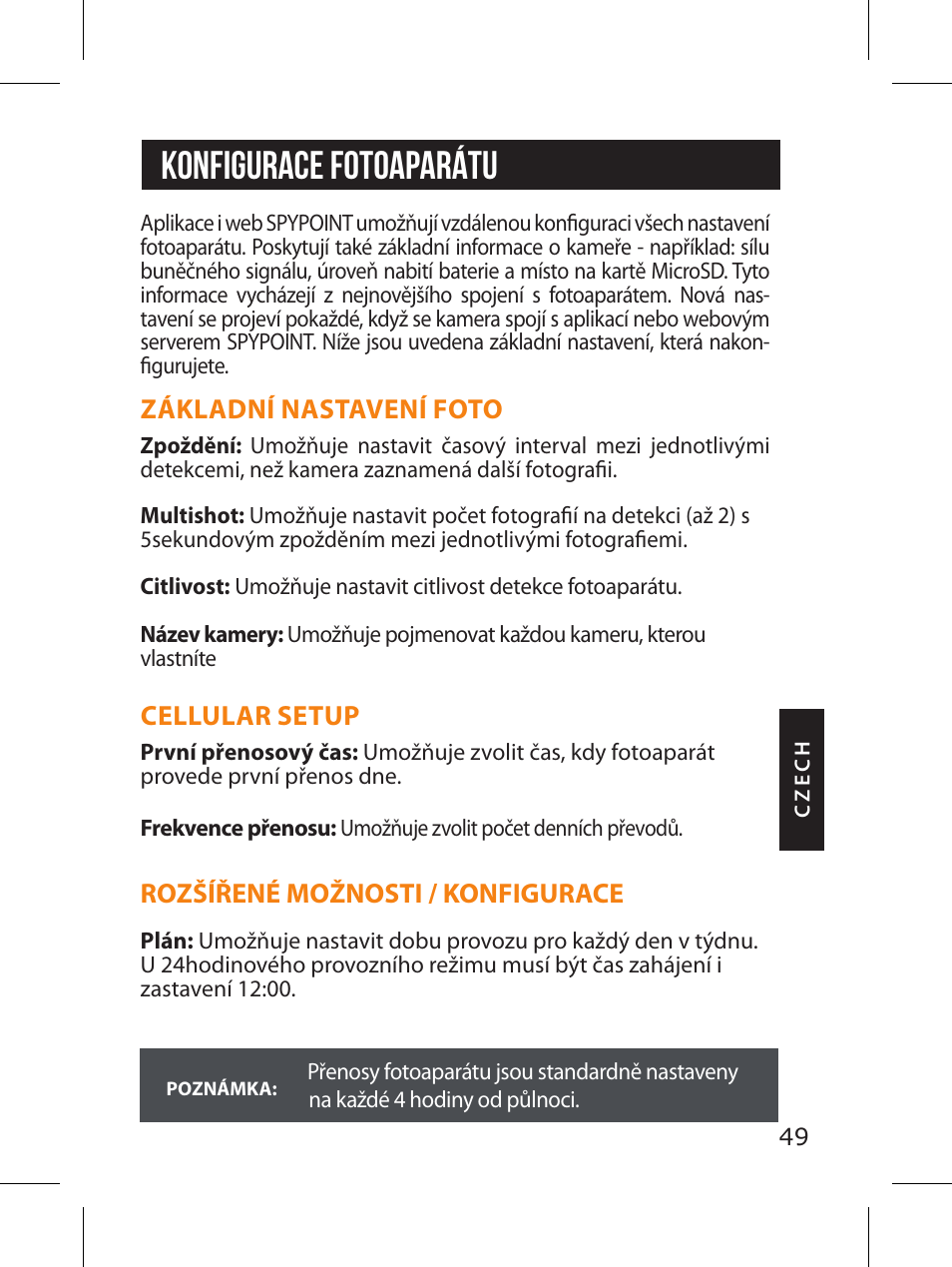 Konfigurace fotoaparátu | SPYPOINT LINK-MICRO-LTE-V Cellular Trail Camera (Verizon Data Plan) User Manual | Page 49 / 92