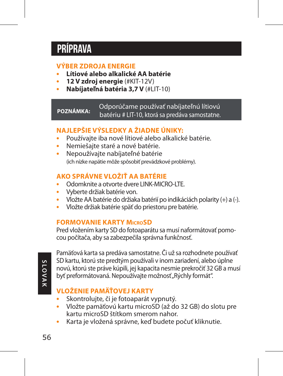 Príprava | SPYPOINT LINK-MICRO-LTE-V Cellular Trail Camera (Verizon Data Plan) User Manual | Page 56 / 92