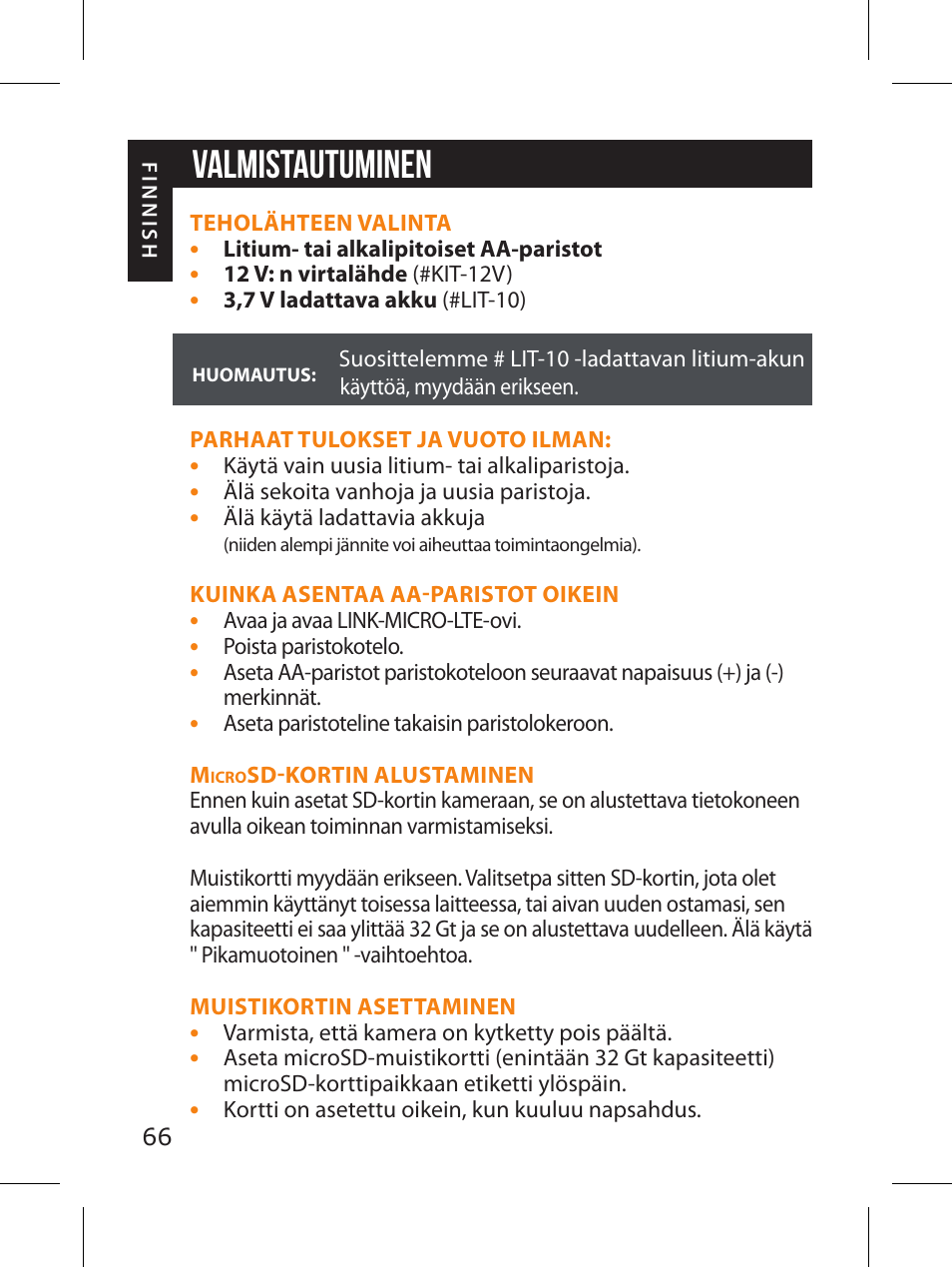 Valmistautuminen | SPYPOINT LINK-MICRO-LTE-V Cellular Trail Camera (Verizon Data Plan) User Manual | Page 66 / 92