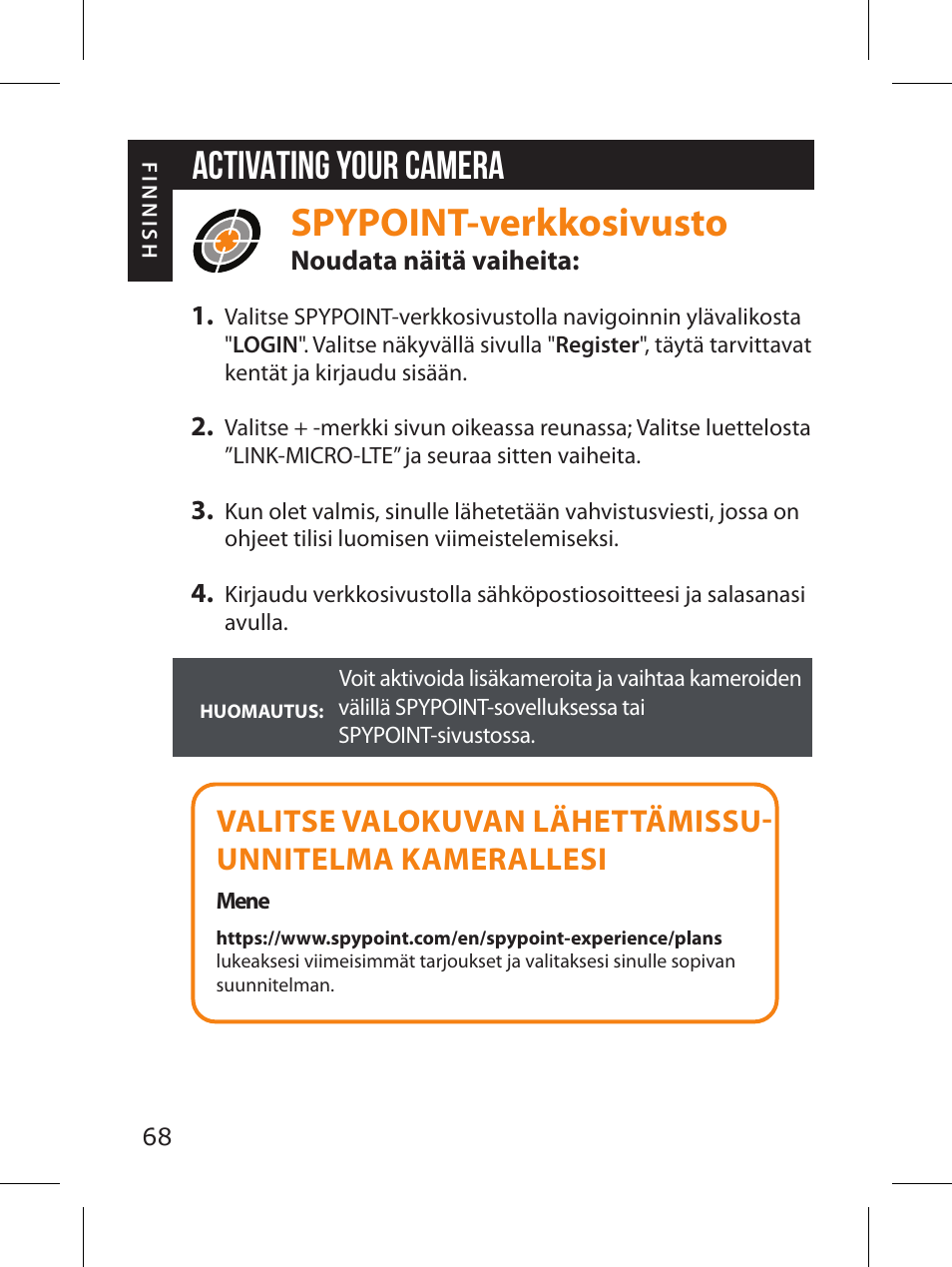 Spypoint-verkkosivusto, Activating your camera | SPYPOINT LINK-MICRO-LTE-V Cellular Trail Camera (Verizon Data Plan) User Manual | Page 68 / 92