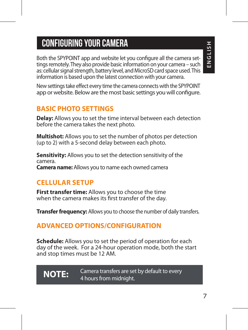 Configuring your camera | SPYPOINT LINK-MICRO-LTE-V Cellular Trail Camera (Verizon Data Plan) User Manual | Page 7 / 92