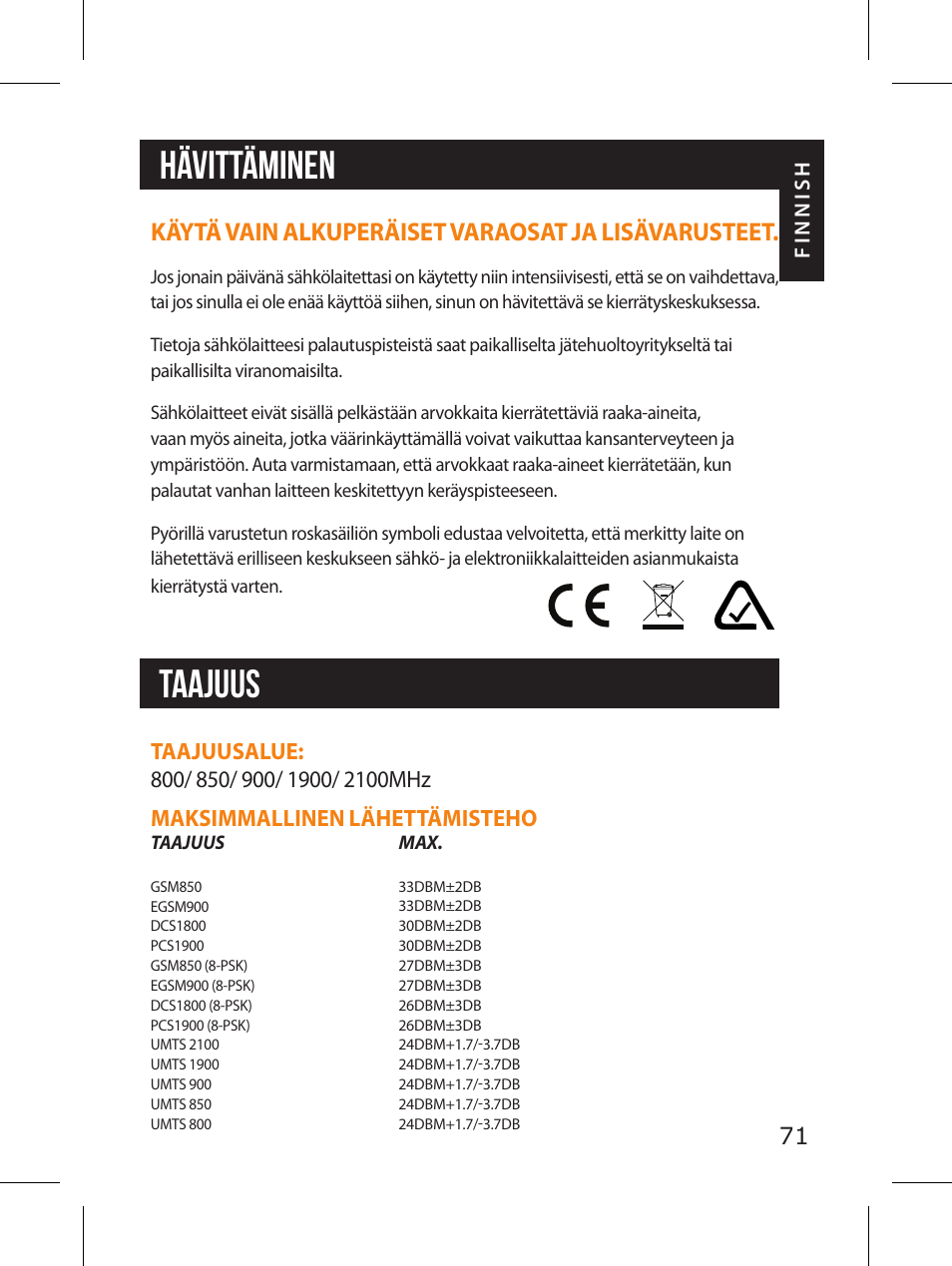 Hävittäminen taajuus | SPYPOINT LINK-MICRO-LTE-V Cellular Trail Camera (Verizon Data Plan) User Manual | Page 71 / 92