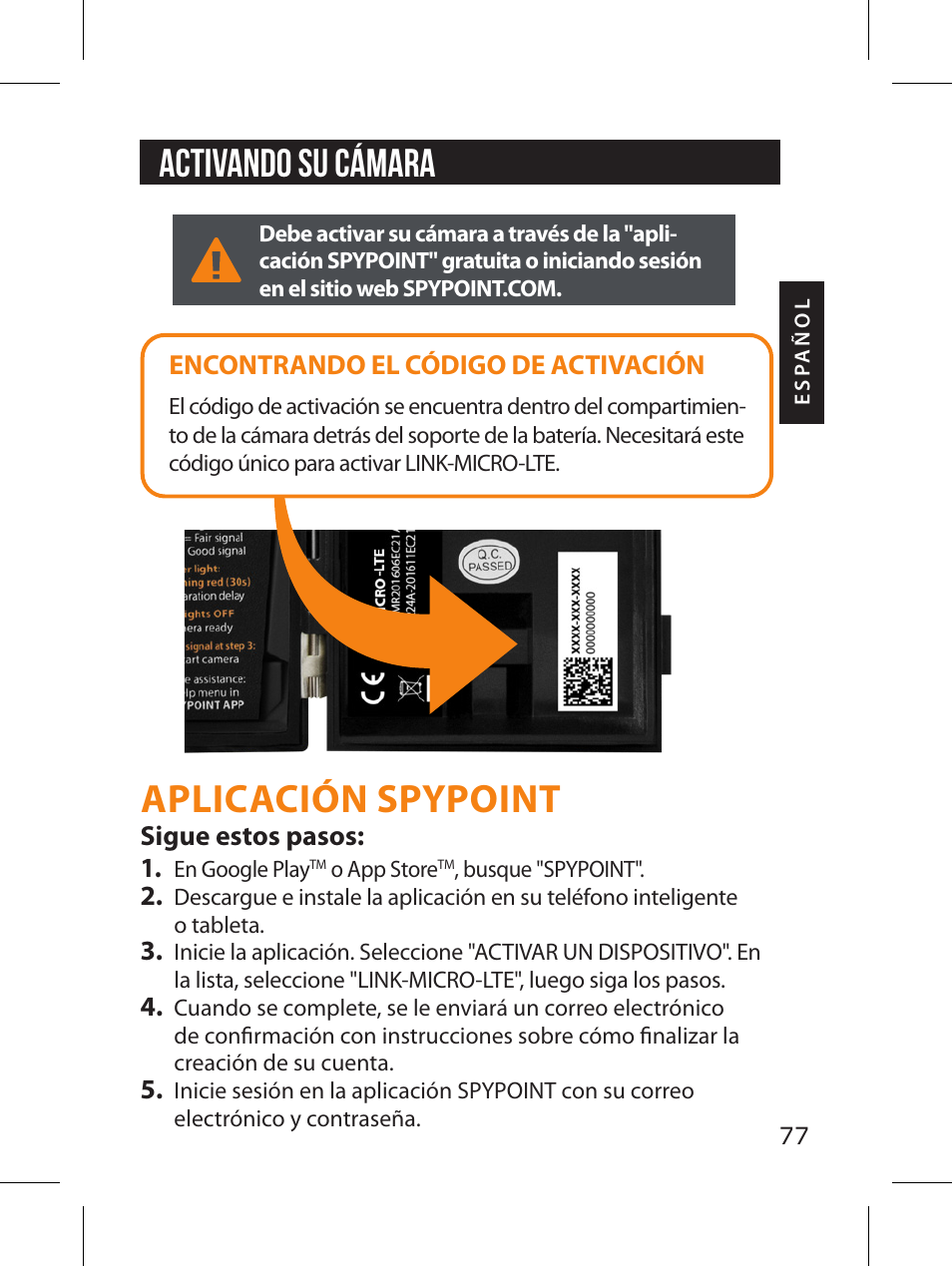 Aplicación spypoint, Activando su cámara | SPYPOINT LINK-MICRO-LTE-V Cellular Trail Camera (Verizon Data Plan) User Manual | Page 77 / 92