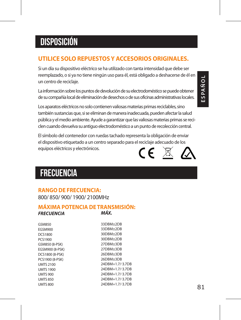 Disposición frecuencia | SPYPOINT LINK-MICRO-LTE-V Cellular Trail Camera (Verizon Data Plan) User Manual | Page 81 / 92