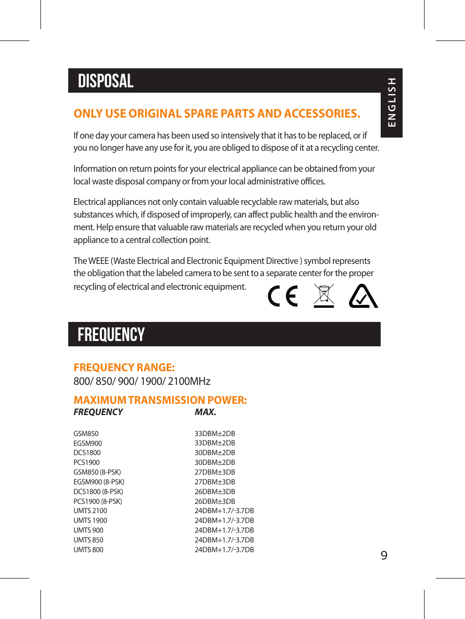 Disposal frequency | SPYPOINT LINK-MICRO-LTE-V Cellular Trail Camera (Verizon Data Plan) User Manual | Page 9 / 92