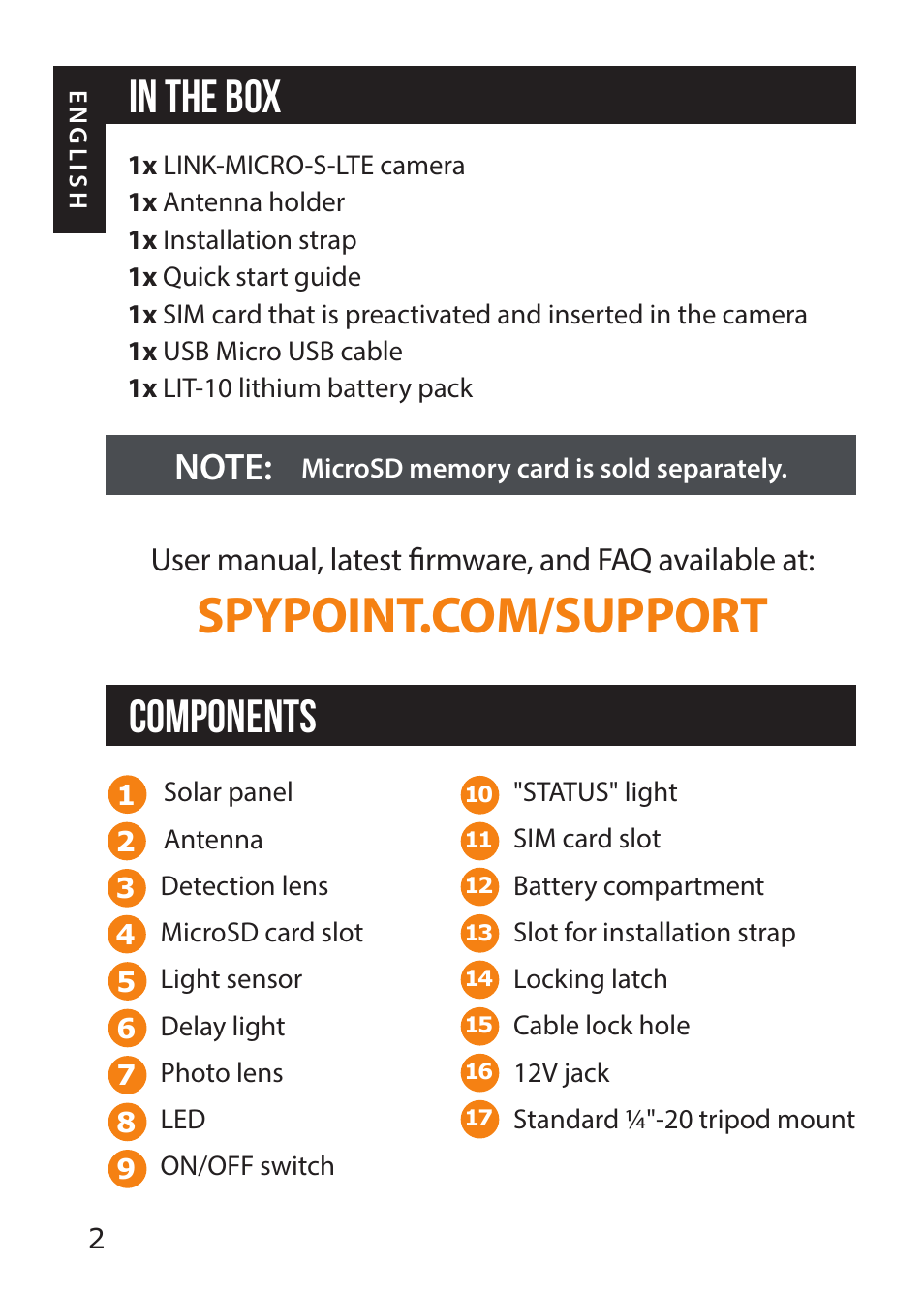Components | SPYPOINT LINK-MICRO-S-LTE Cellular Trail Camera (AT&T Data Plan) User Manual | Page 2 / 12