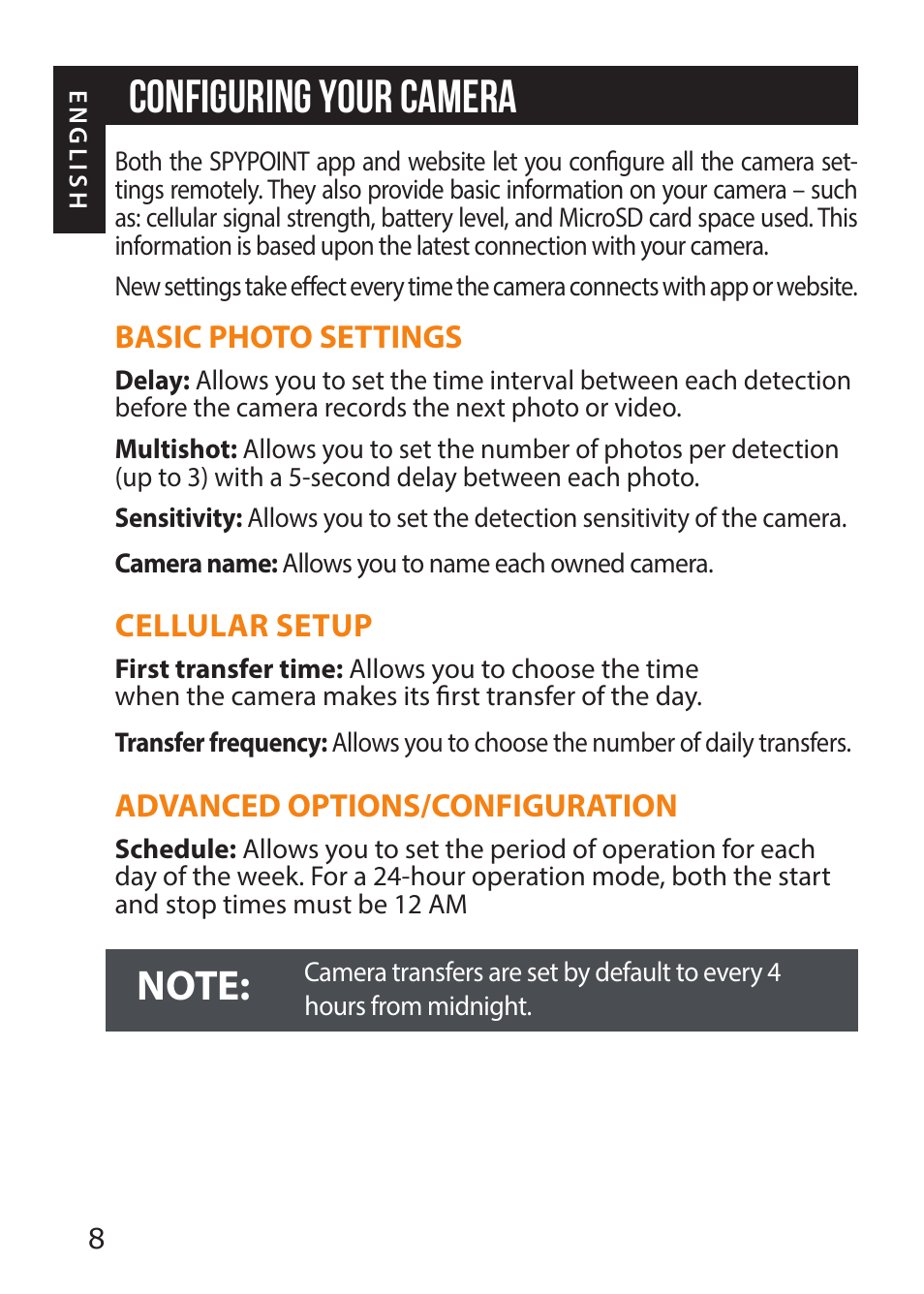 Configuring your camera | SPYPOINT LINK-MICRO-S-LTE Cellular Trail Camera (AT&T Data Plan) User Manual | Page 8 / 12
