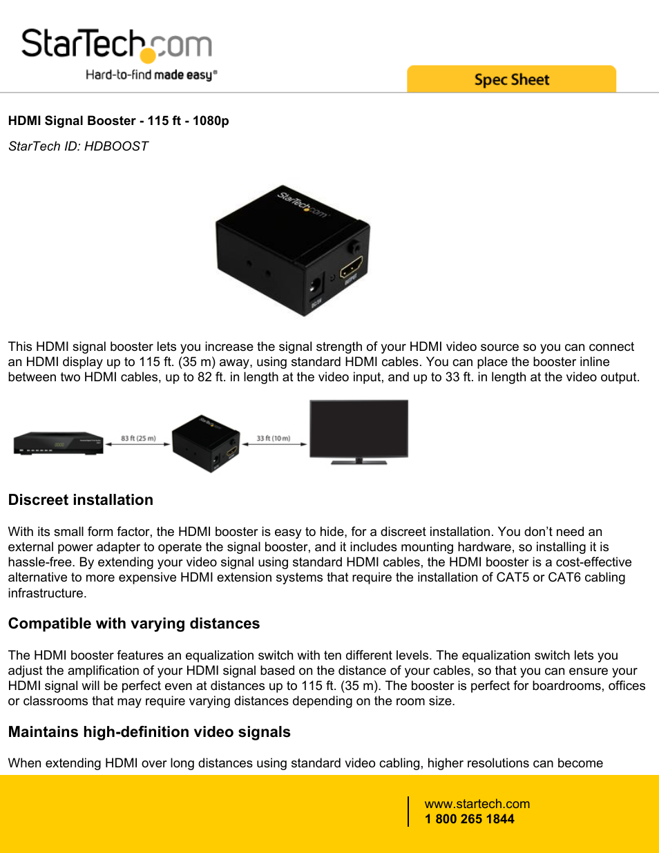 StarTech.com HDMI Signal Booster User Manual | 4 pages