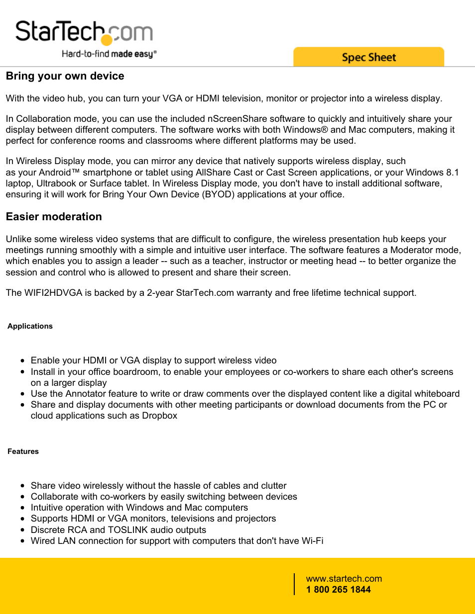 Bring your own device, Easier moderation | StarTech.com WIFI2HDVGA 1080p Wireless Presentation and Collaboration System User Manual | Page 2 / 4