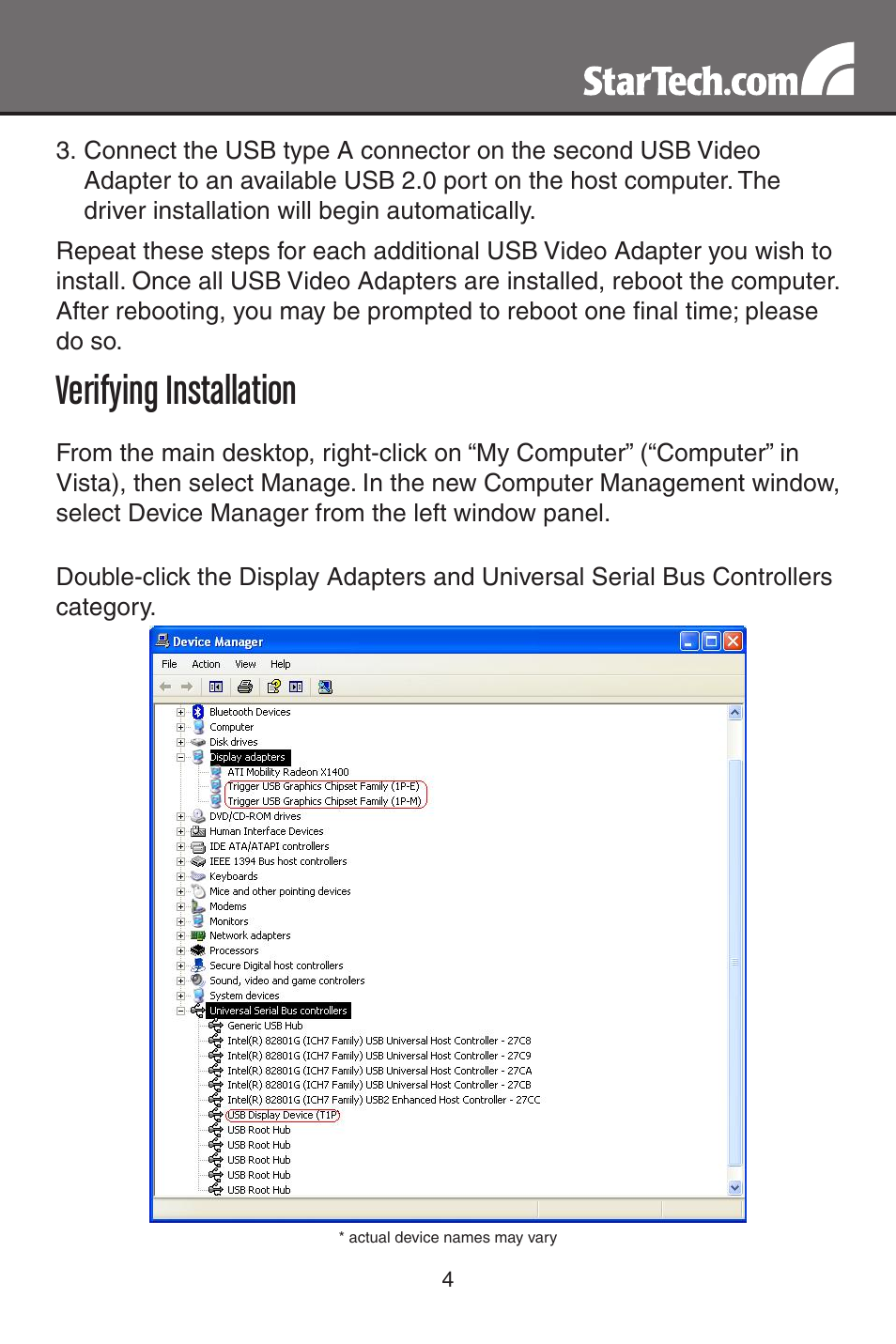 Verifying installation | StarTech.com USB to VGA Multi-Monitor External Video Adapter (Gray) User Manual | Page 7 / 14