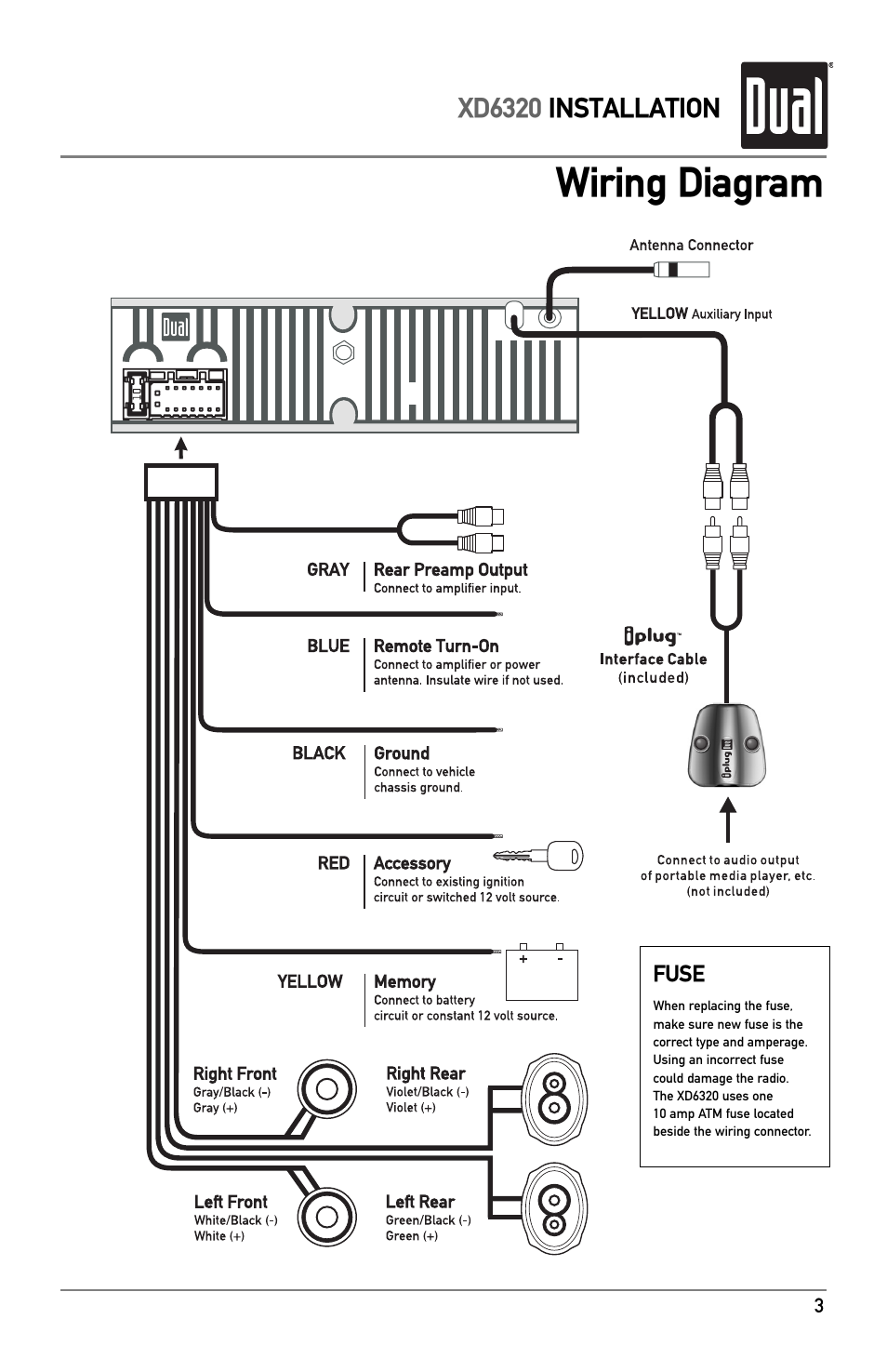 Wiring diagram | Dual AM/FM/CD RECEIVER with Detach Face XD6320 User Manual | Page 3 / 12