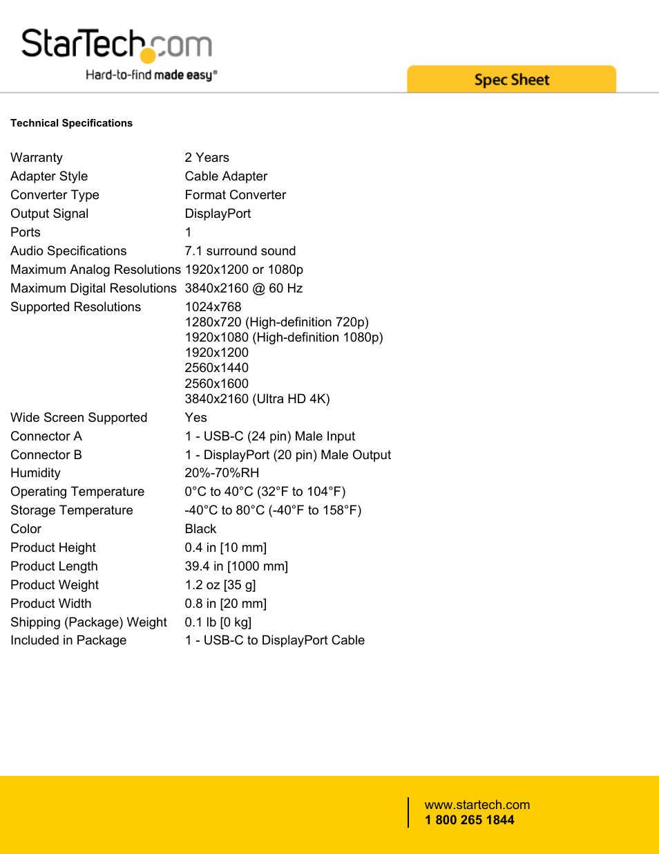 StarTech.com USB Type-C to DisplayPort Adapter Cable (3.3') User Manual | Page 3 / 4