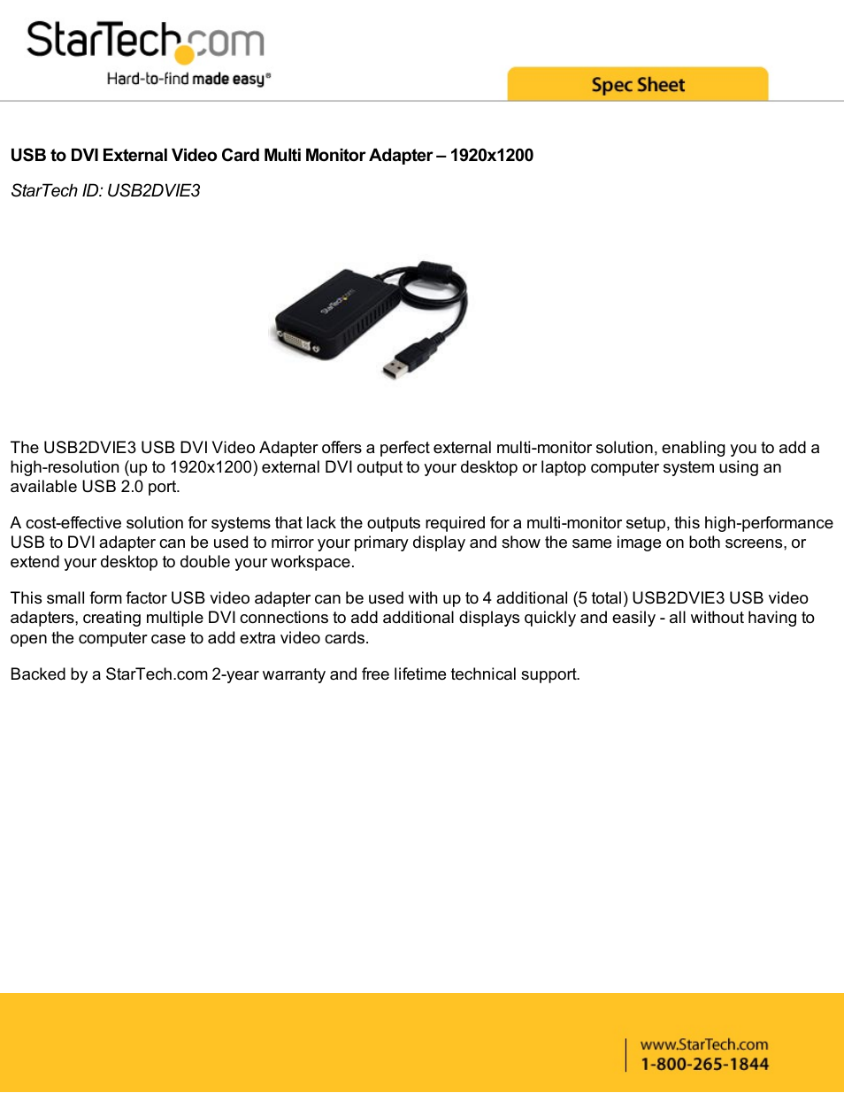 StarTech.com USB to DVI External Video Card Multi-Monitor Adapter (Black) User Manual | 4 pages