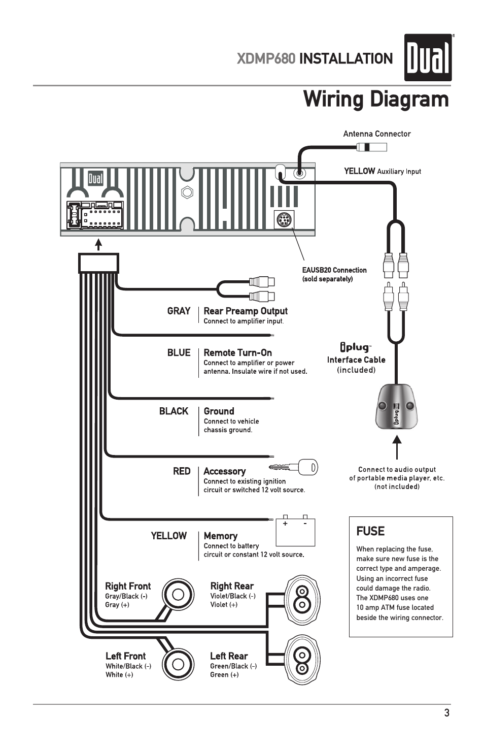 Wiring diagram | Dual IPLUG XDMP680 User Manual | Page 3 / 20