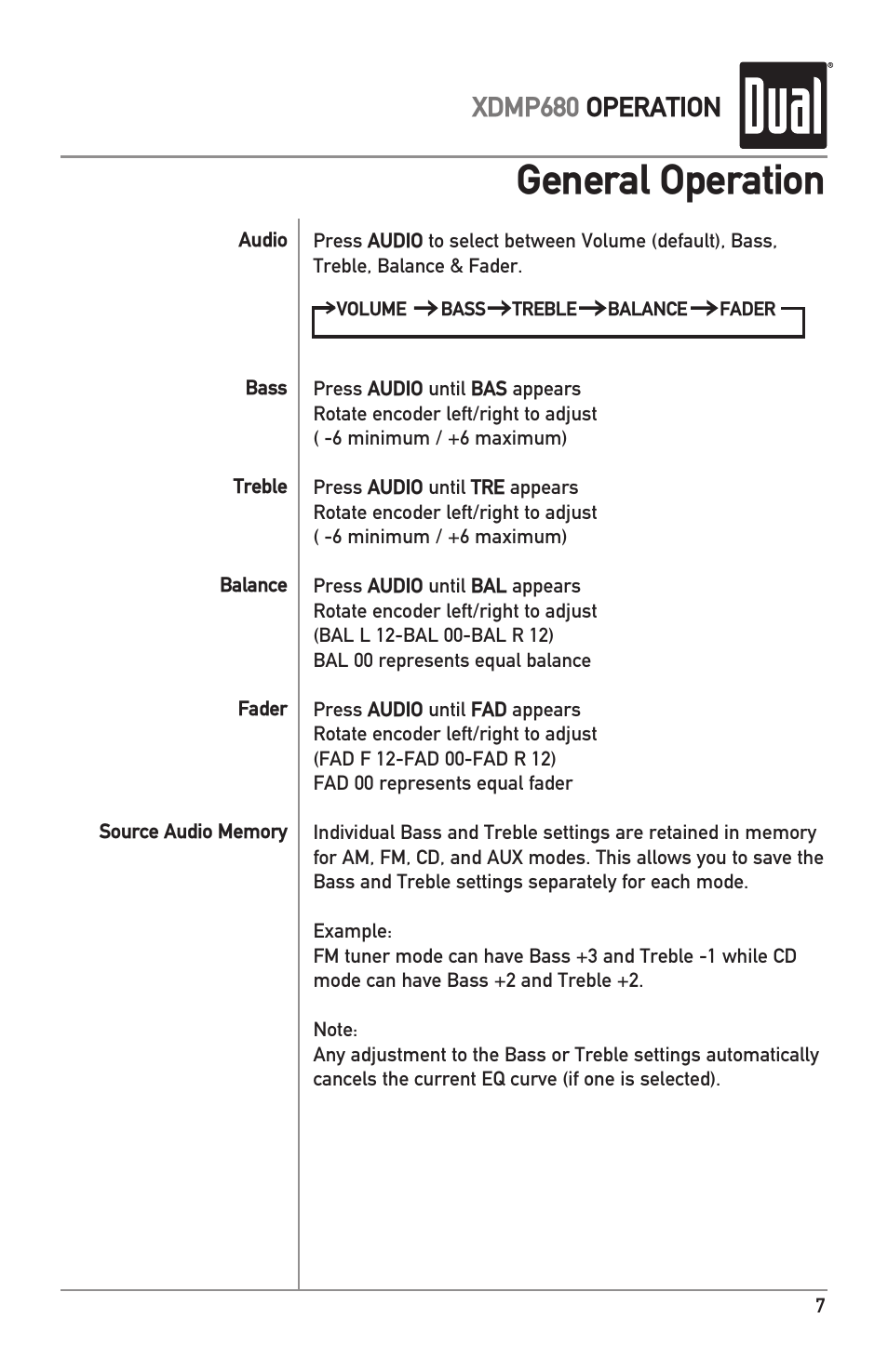General operation, Xdmp680 operation | Dual IPLUG XDMP680 User Manual | Page 7 / 20