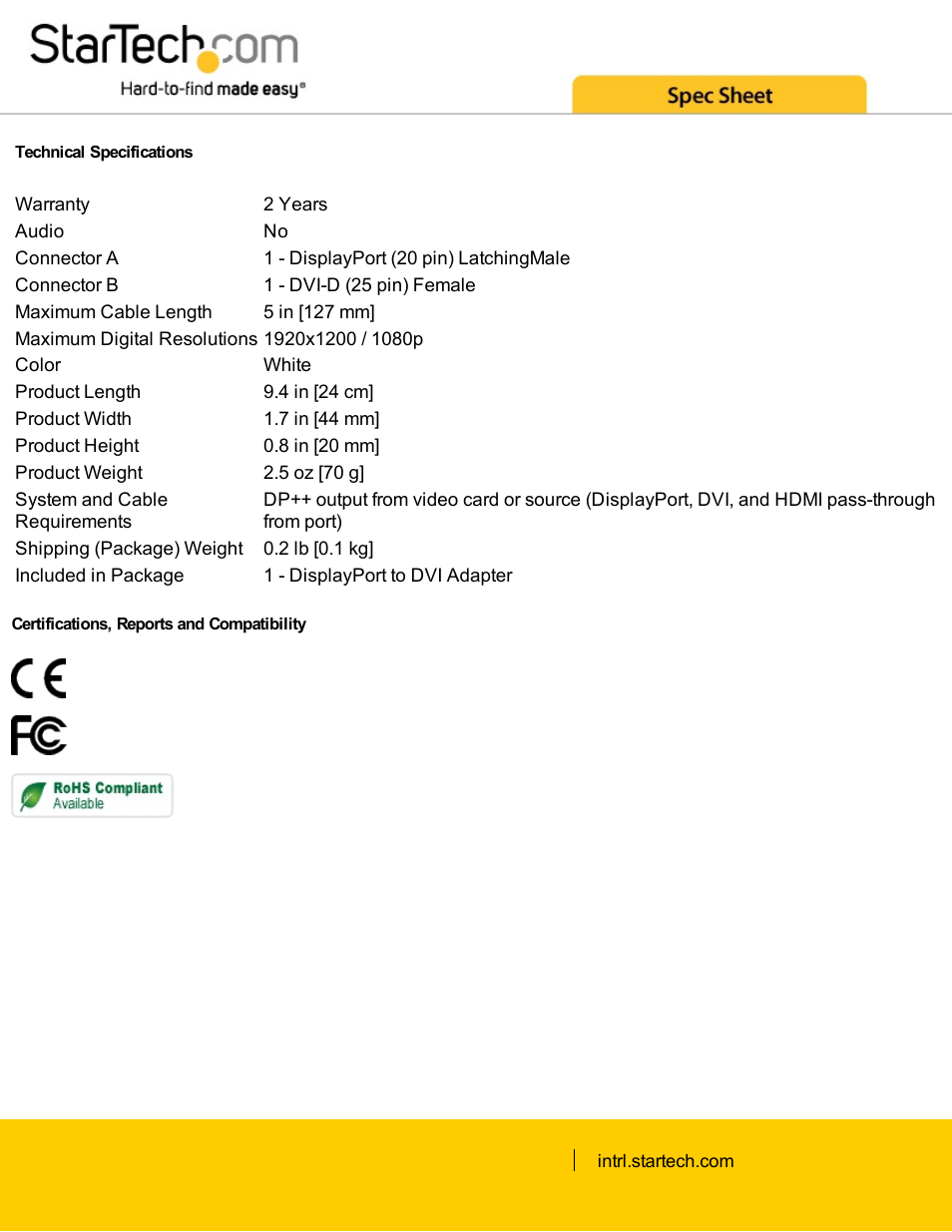 StarTech.com DisplayPort to DVI Video Adapter Converter User Manual | Page 2 / 2