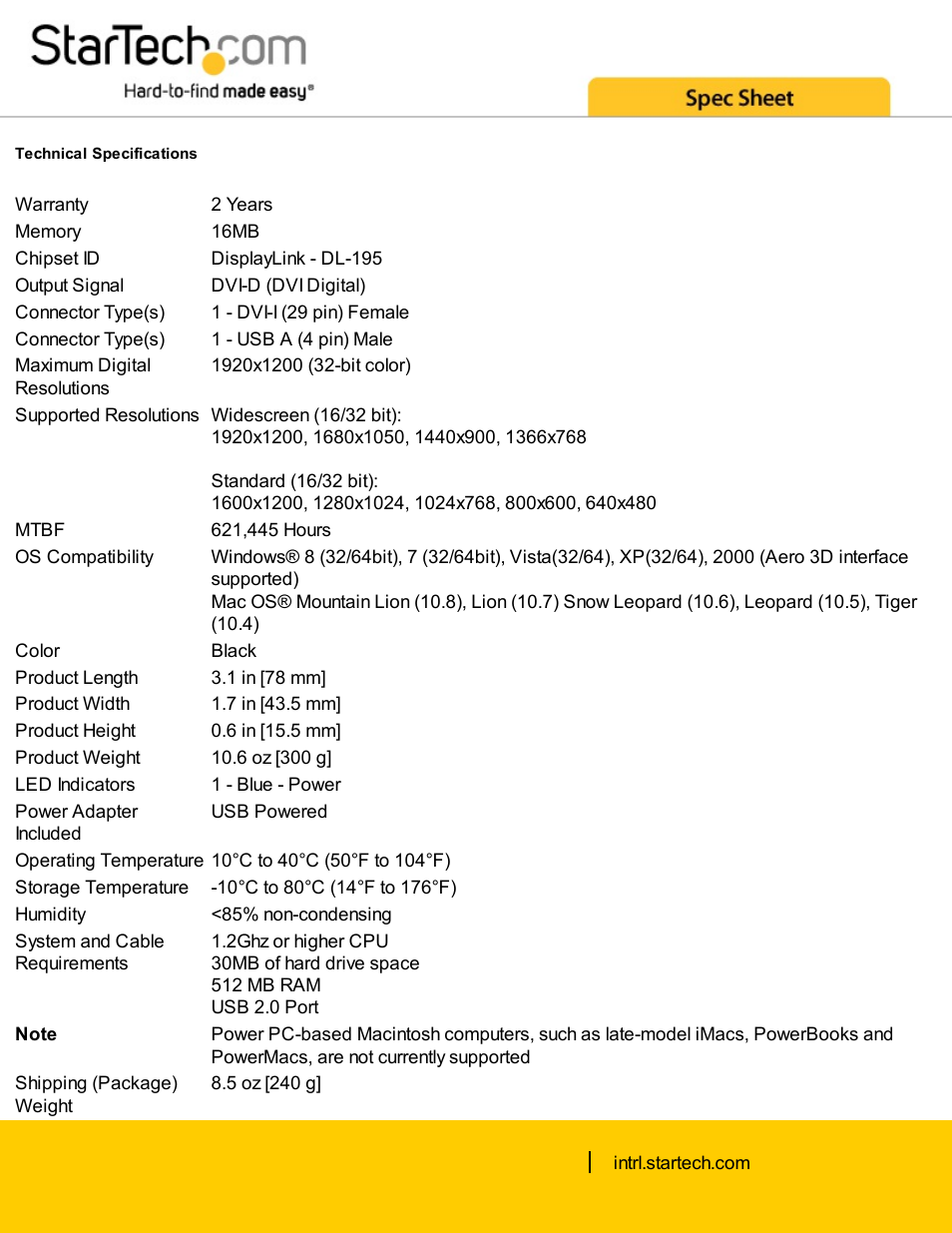 StarTech.com USB 2.0 Type-A Male to DVI-I Female Display Adapter User Manual | Page 3 / 4