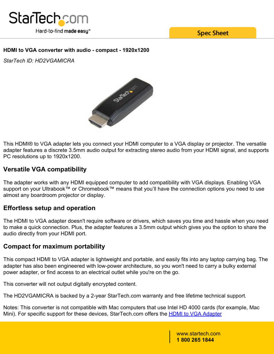 StarTech.com HDMI to VGA Compact Converter with Audio User Manual | 4 pages