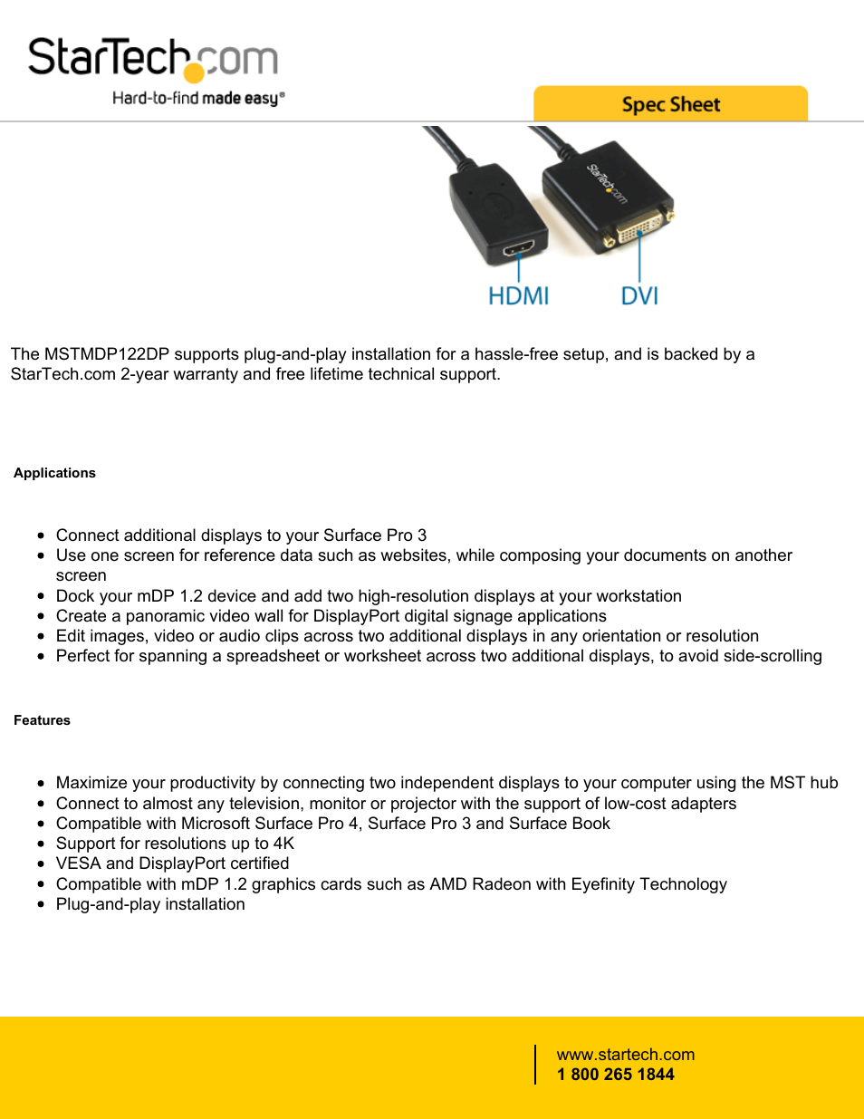 StarTech.com Mini DisplayPort Male to Dual DisplayPort Female MST Hub (USB Powered) User Manual | Page 3 / 6