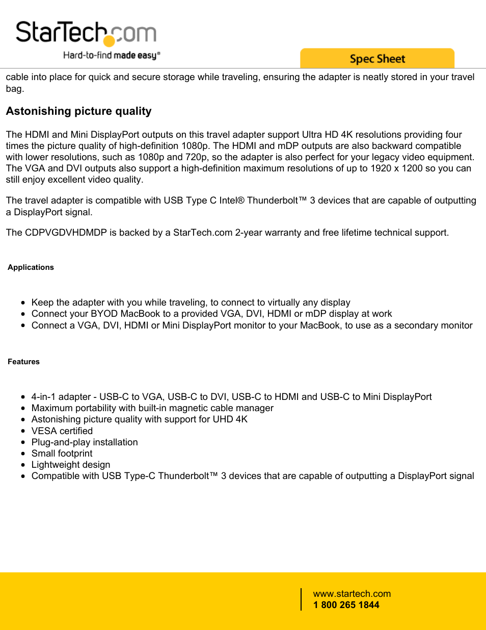 Astonishing picture quality | StarTech.com 4-in-1 USB Type-C A/V Multi-Adapter Hub User Manual | Page 2 / 4