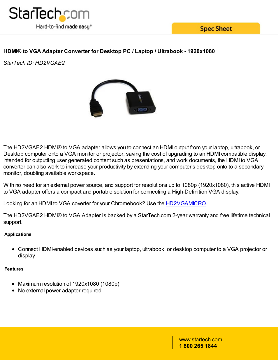 StarTech.com HDMI to VGA Converter User Manual | 3 pages