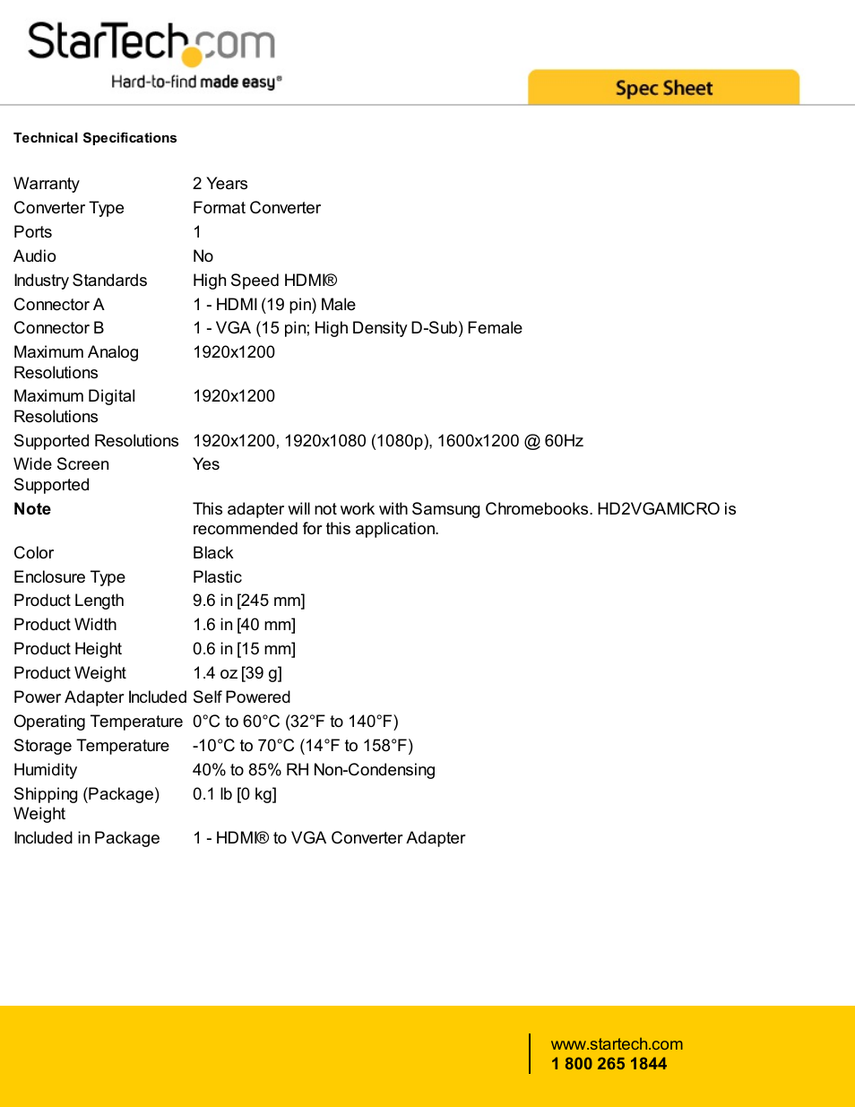 StarTech.com HDMI to VGA Converter User Manual | Page 2 / 3