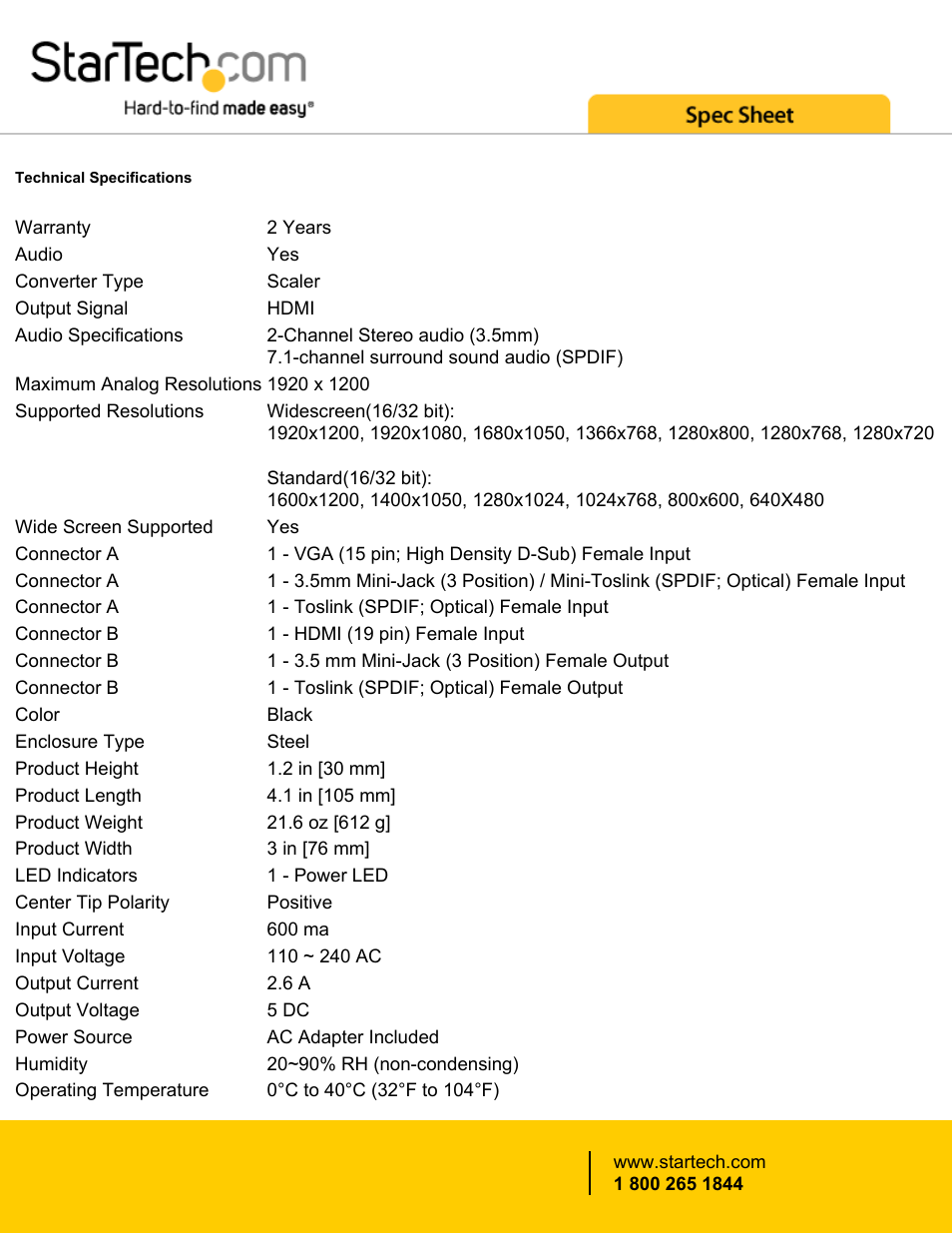 StarTech.com VGA to HDMI Converter and Scaler User Manual | Page 3 / 4