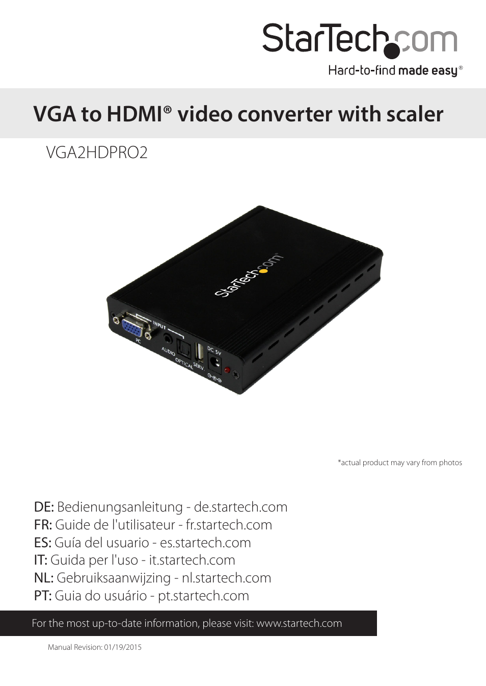StarTech.com VGA to HDMI Converter and Scaler User Manual | 9 pages