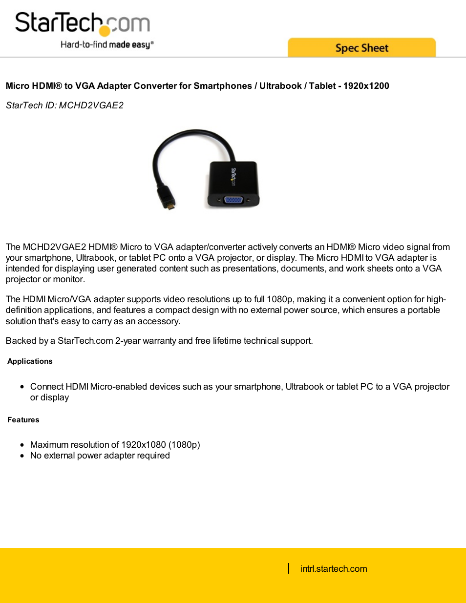 StarTech.com Micro-HDMI to VGA Converter User Manual | 2 pages
