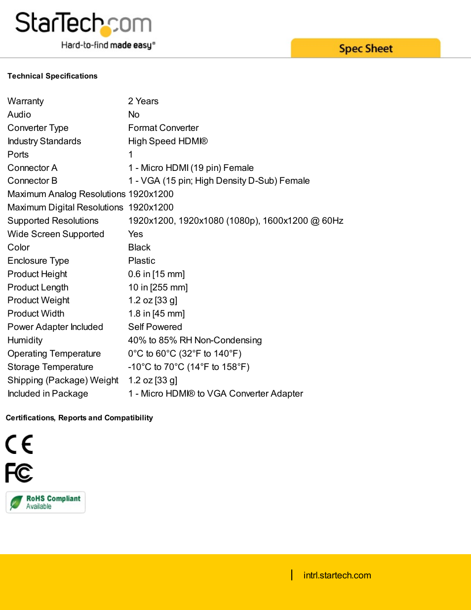 StarTech.com Micro-HDMI to VGA Converter User Manual | Page 2 / 2