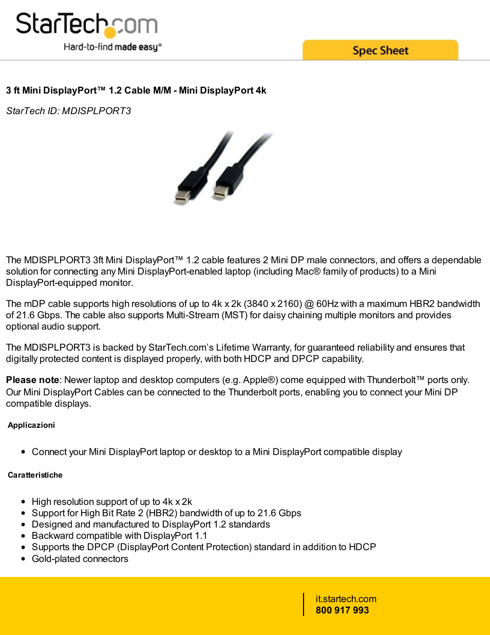 StarTech.com Mini DisplayPort 1.2 Cable (3') User Manual | 2 pages