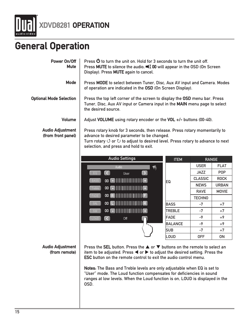 General operation, Xdvd8281 operation | Dual XDVD8281 User Manual | Page 16 / 60