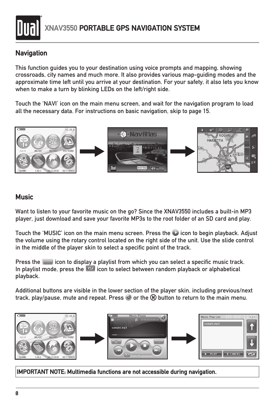 Xnav3550 portable gps navigation system | Dual XNAV3550 User Manual | Page 10 / 36